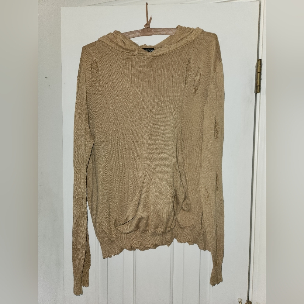 Forever 21+ Tan Distressed Hoodie